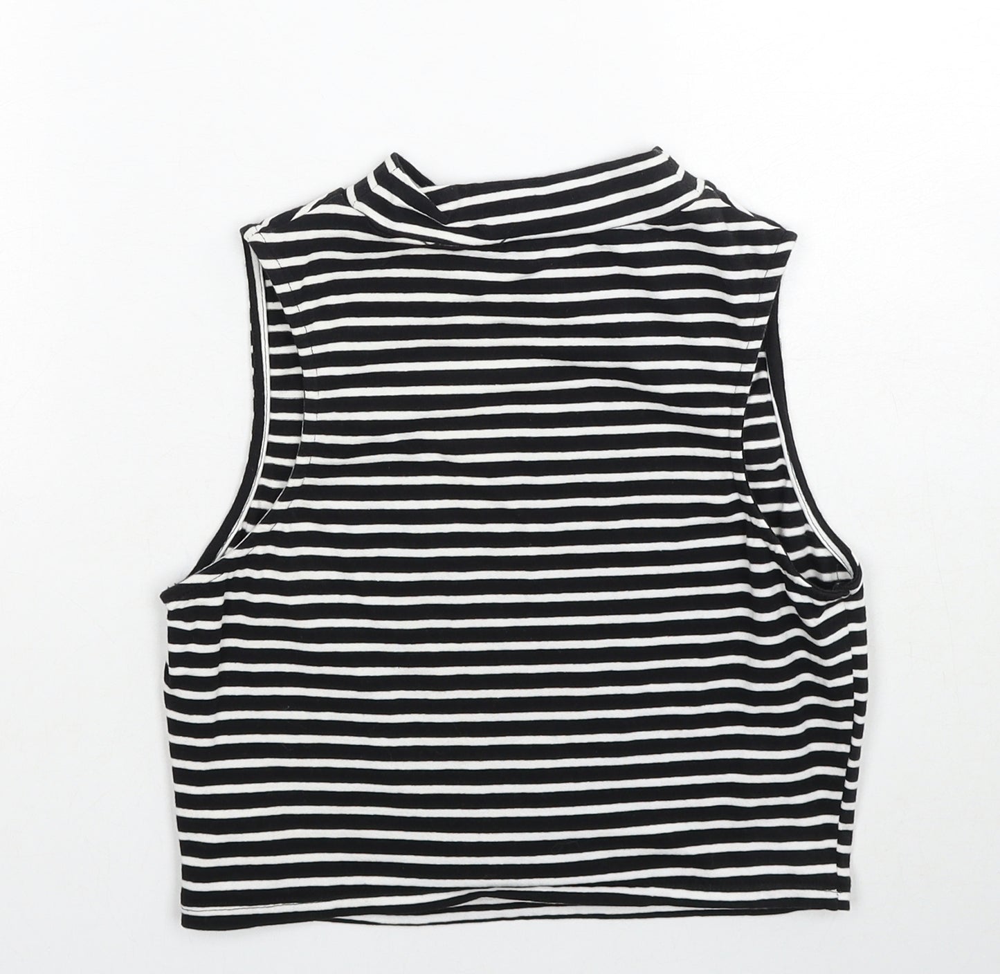 Atmosphere Womens Black Striped Cotton Cropped Blouse Size 14 Mock Neck