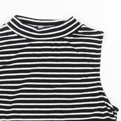 Atmosphere Womens Black Striped Cotton Cropped Blouse Size 14 Mock Neck
