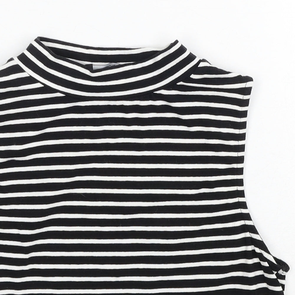 Atmosphere Womens Black Striped Cotton Cropped Blouse Size 14 Mock Neck