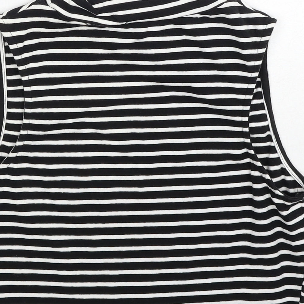 Atmosphere Womens Black Striped Cotton Cropped Blouse Size 14 Mock Neck