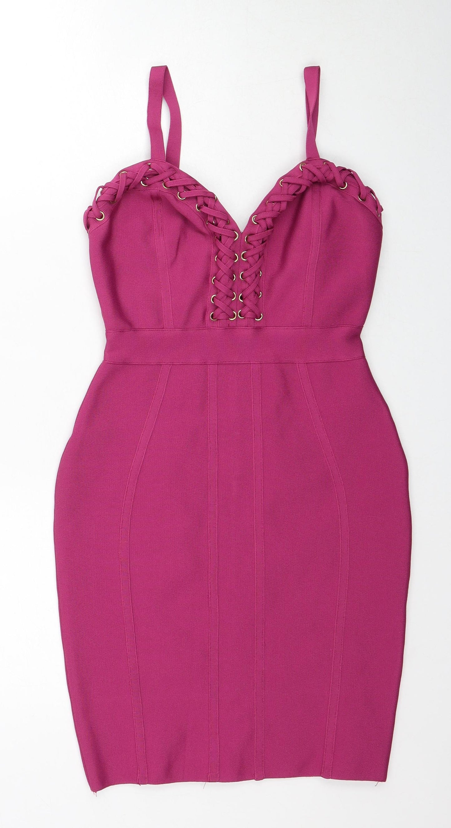 Love & Other Things Womens Pink Polyester Bodycon Size S Sweetheart Zip