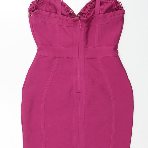 Love & Other Things Womens Pink Polyester Bodycon Size S Sweetheart Zip