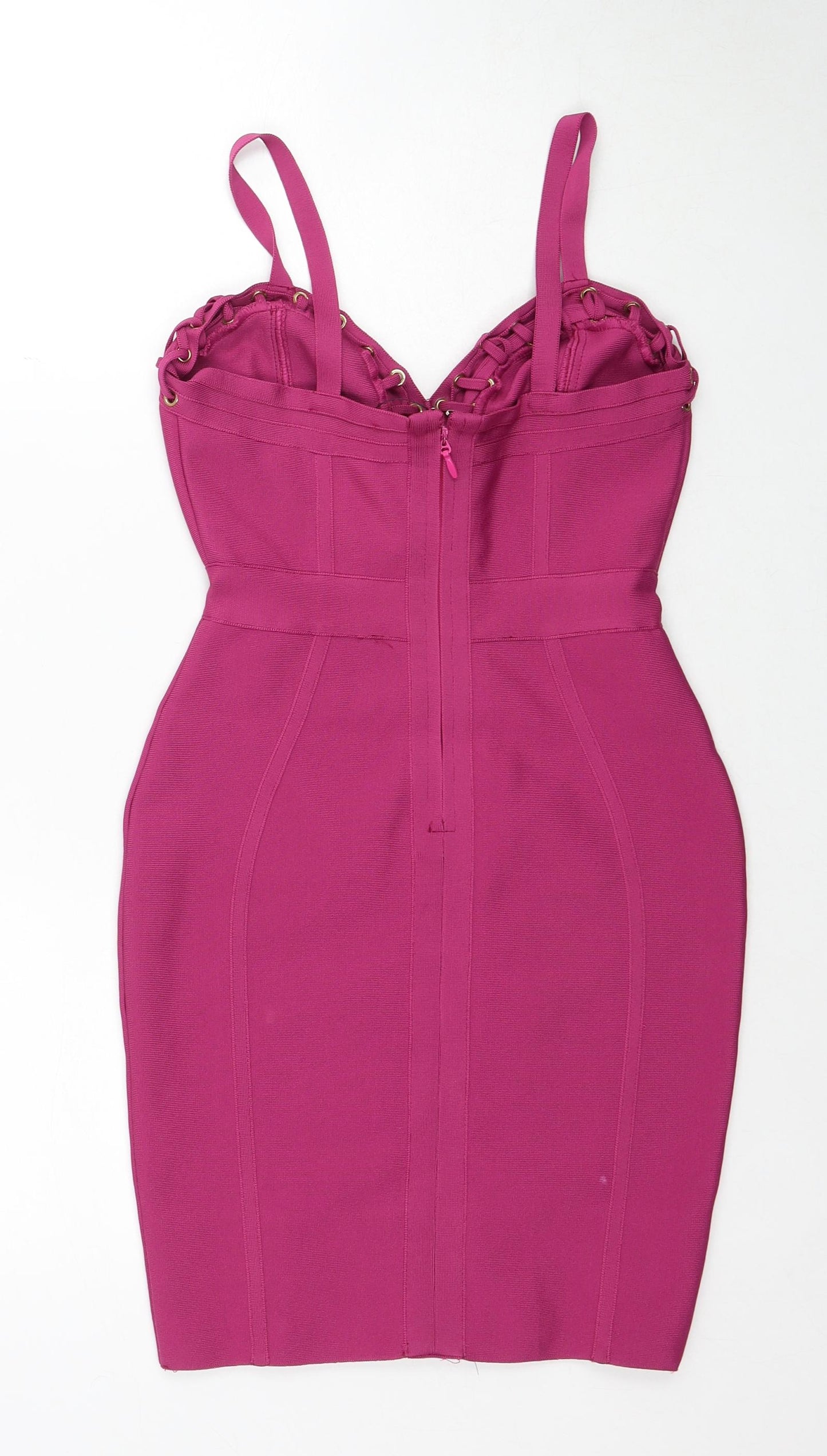 Love & Other Things Womens Pink Polyester Bodycon Size S Sweetheart Zip
