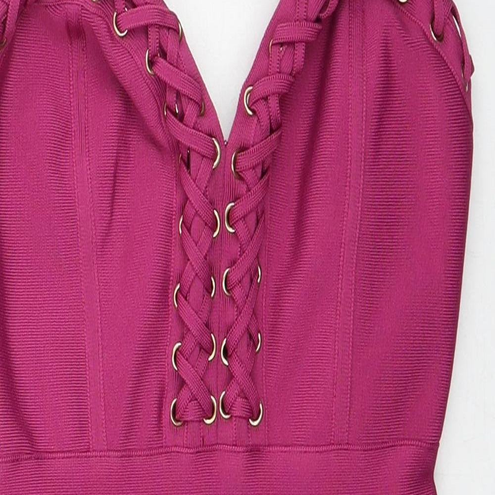 Love & Other Things Womens Pink Polyester Bodycon Size S Sweetheart Zip