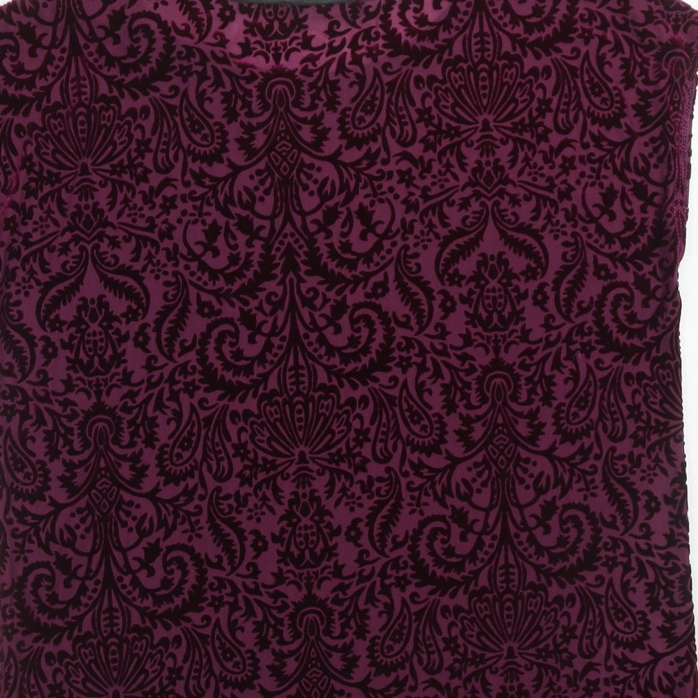 George Womens Purple Geometric Nylon Basic Blouse Size 8 Round Neck