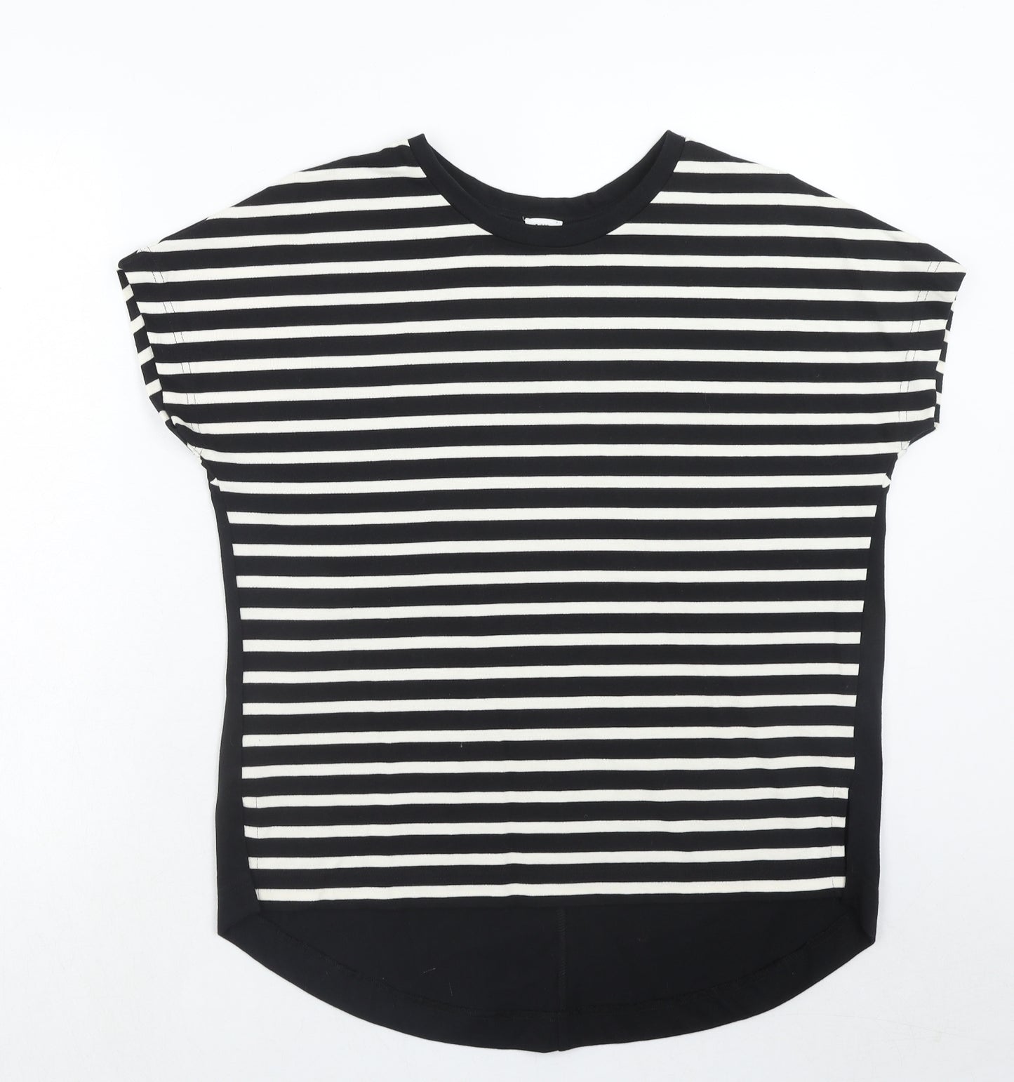 Kinn Womens Black Striped Cotton Basic Blouse Size XS Round Neck