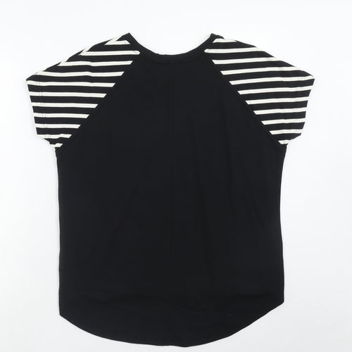 Kinn Womens Black Striped Cotton Basic Blouse Size XS Round Neck