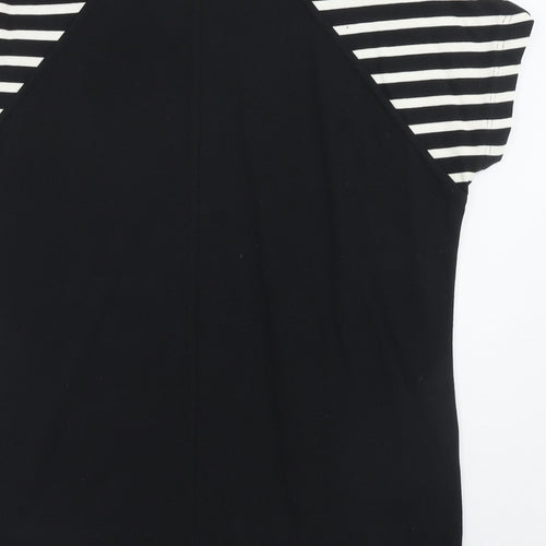 Kinn Womens Black Striped Cotton Basic Blouse Size XS Round Neck