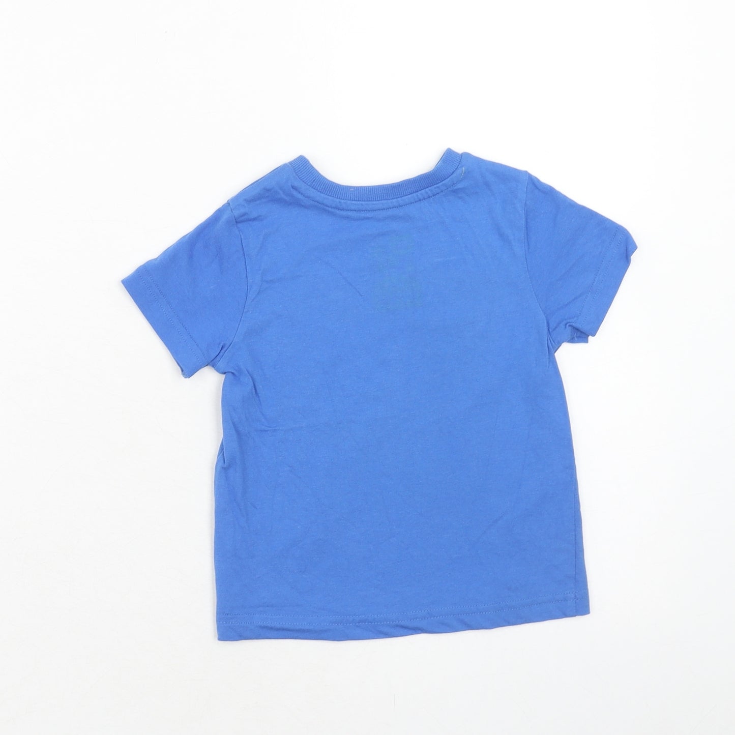 F&F Boys Blue Cotton Basic T-Shirt Size 12-18 Months Round Neck Pullover - Dinosaur