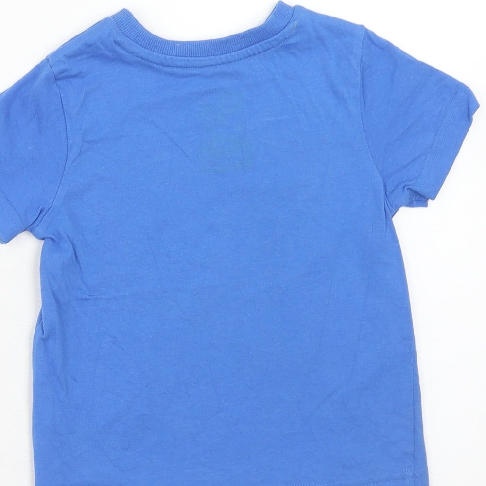 F&F Boys Blue Cotton Basic T-Shirt Size 12-18 Months Round Neck Pullover - Dinosaur