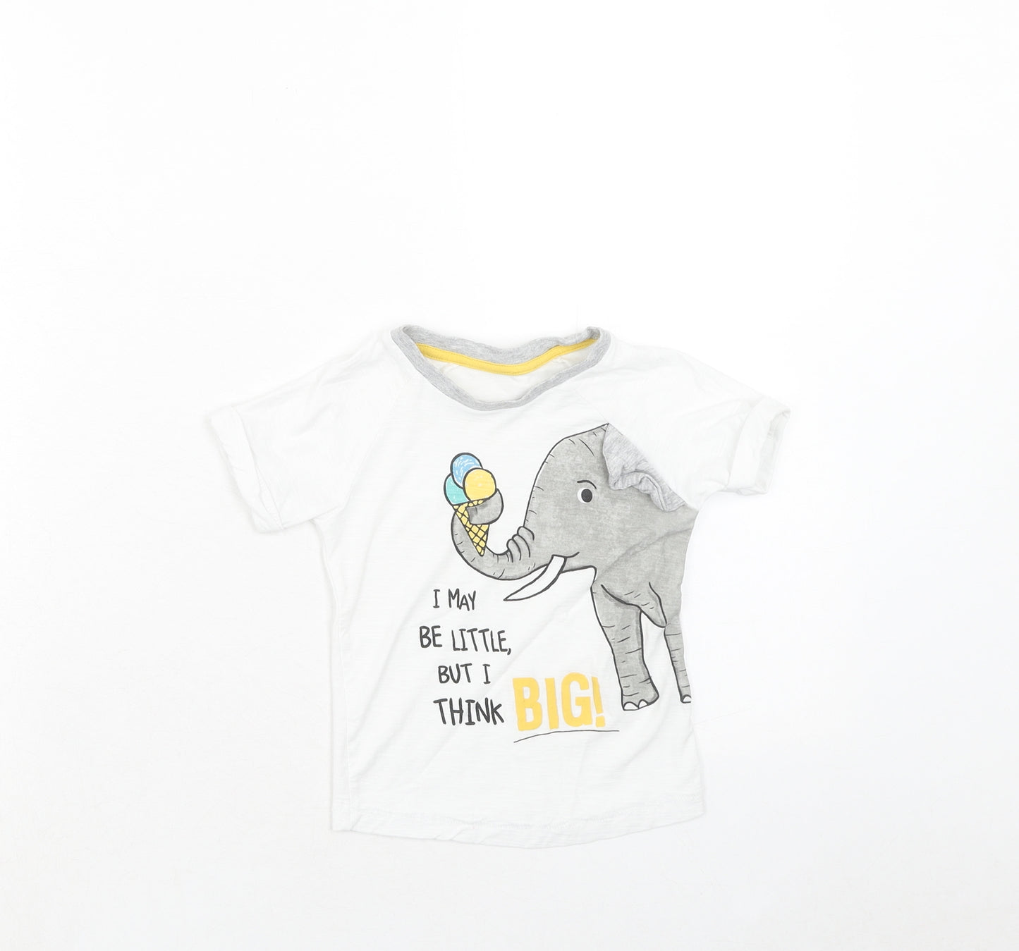 Matalan Baby White Cotton Basic T-Shirt Size 12-18 Months Round Neck Pullover - Elephant