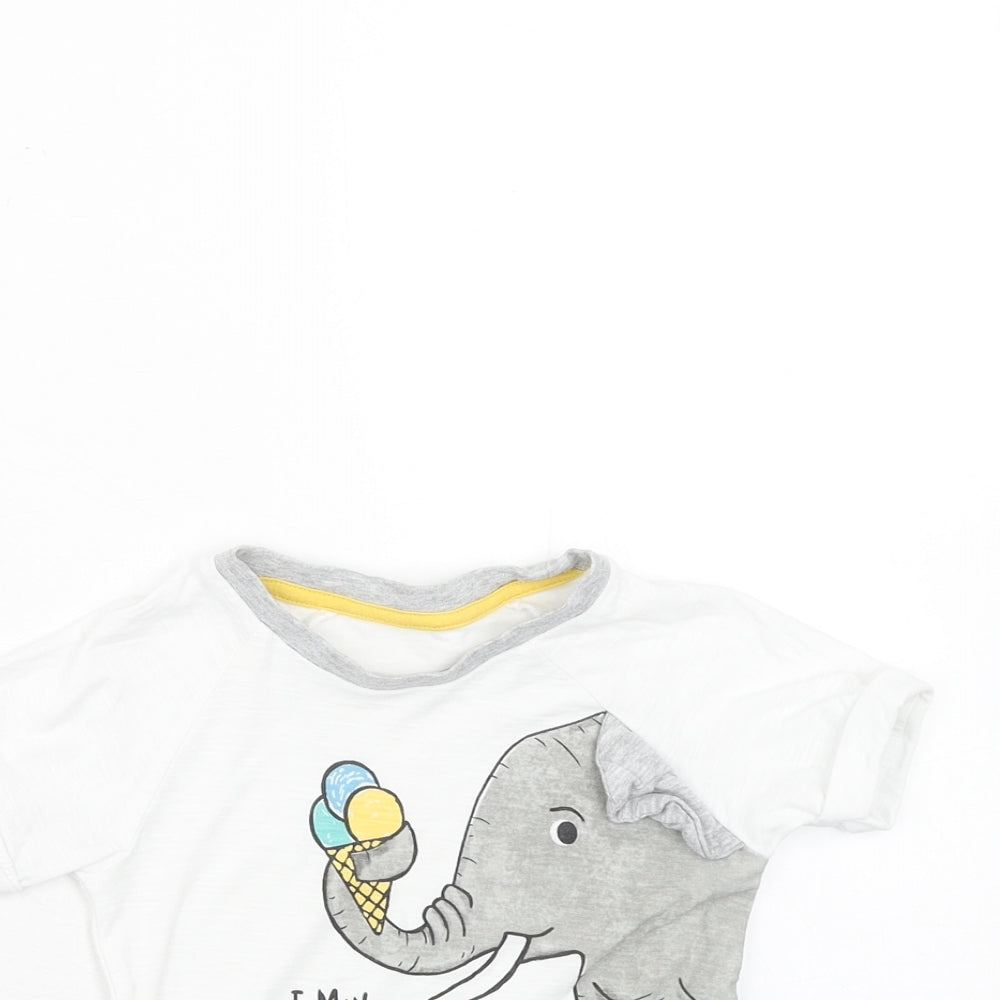 Matalan Baby White Cotton Basic T-Shirt Size 12-18 Months Round Neck Pullover - Elephant