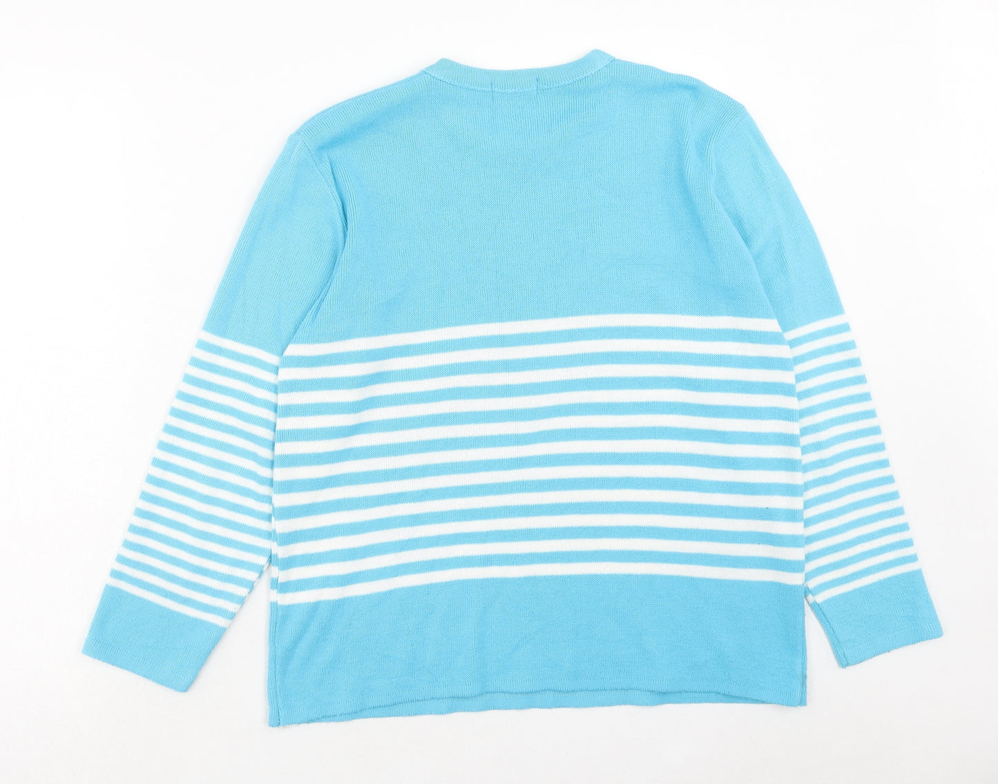Lizzi Womens Blue Round Neck Striped Acrylic Pullover Jumper Size L - Size L/XL
