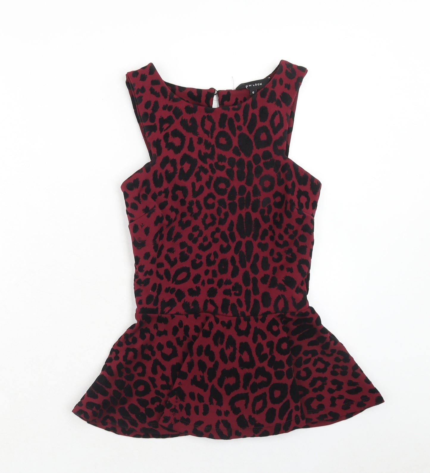 New Look Womens Purple Animal Print Polyester Basic Tank Size 6 Round Neck - Leopard Print