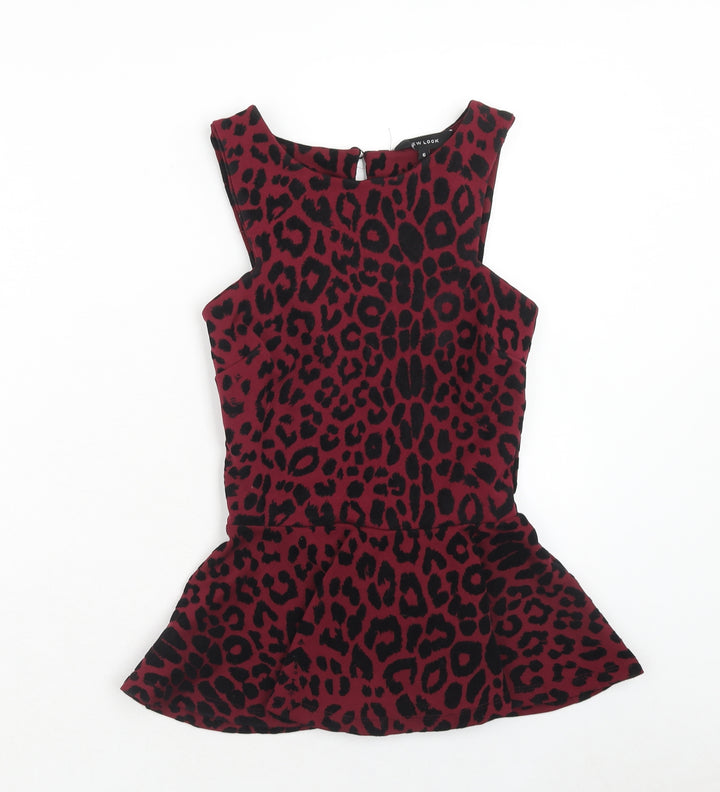 New Look Womens Purple Animal Print Polyester Basic Tank Size 6 Round Neck - Leopard Print