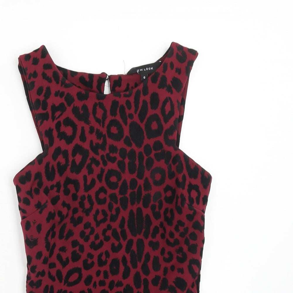 New Look Womens Purple Animal Print Polyester Basic Tank Size 6 Round Neck - Leopard Print