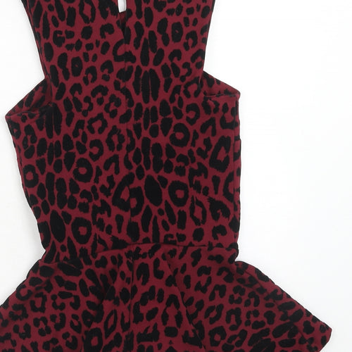 New Look Womens Purple Animal Print Polyester Basic Tank Size 6 Round Neck - Leopard Print