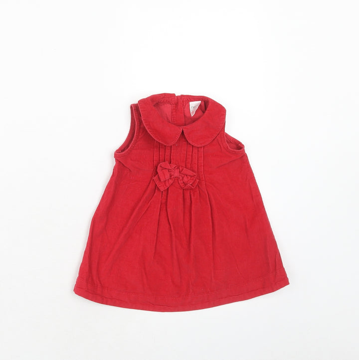 NEXT Girls Red Cotton A-Line Size 3-6 Months Round Neck Button