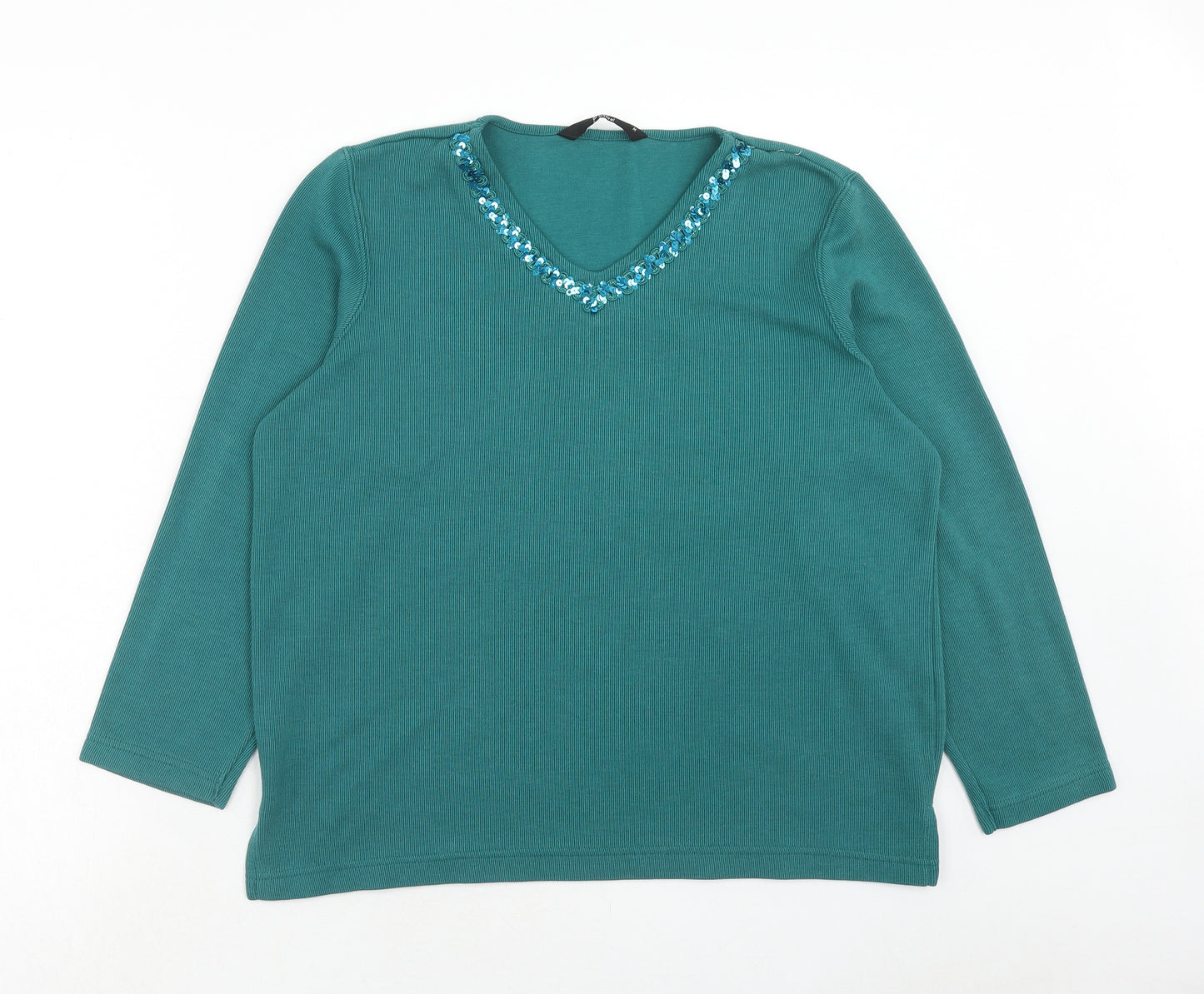Bonmarché Womens Blue V-Neck Polyester Pullover Jumper Size M