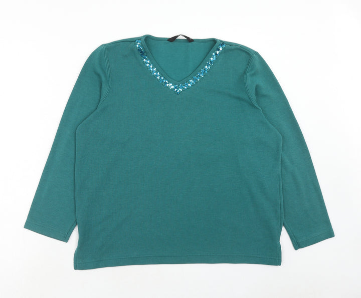 Bonmarché Womens Blue V-Neck Polyester Pullover Jumper Size M
