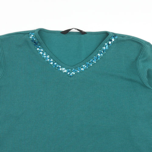 Bonmarché Womens Blue V-Neck Polyester Pullover Jumper Size M