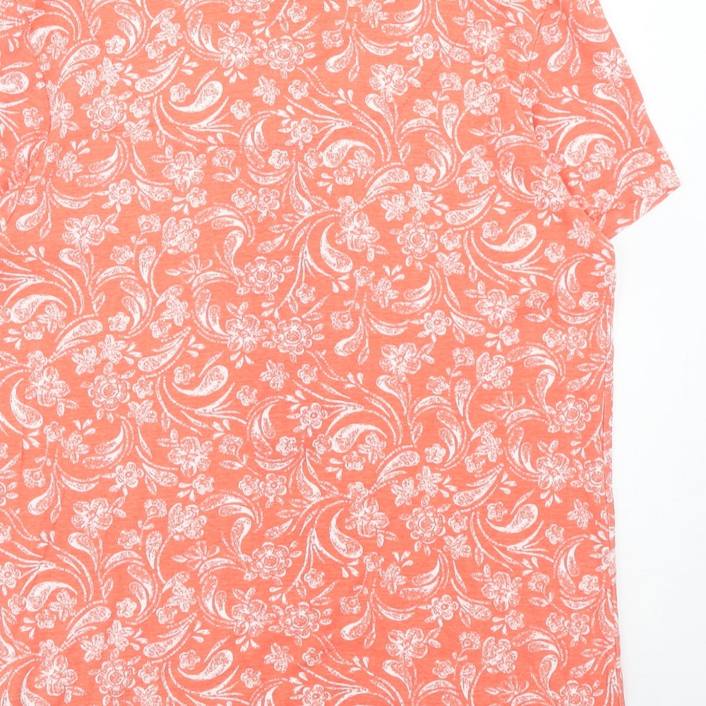 Maine Womens Pink Geometric Cotton Basic T-Shirt Size 12 V-Neck