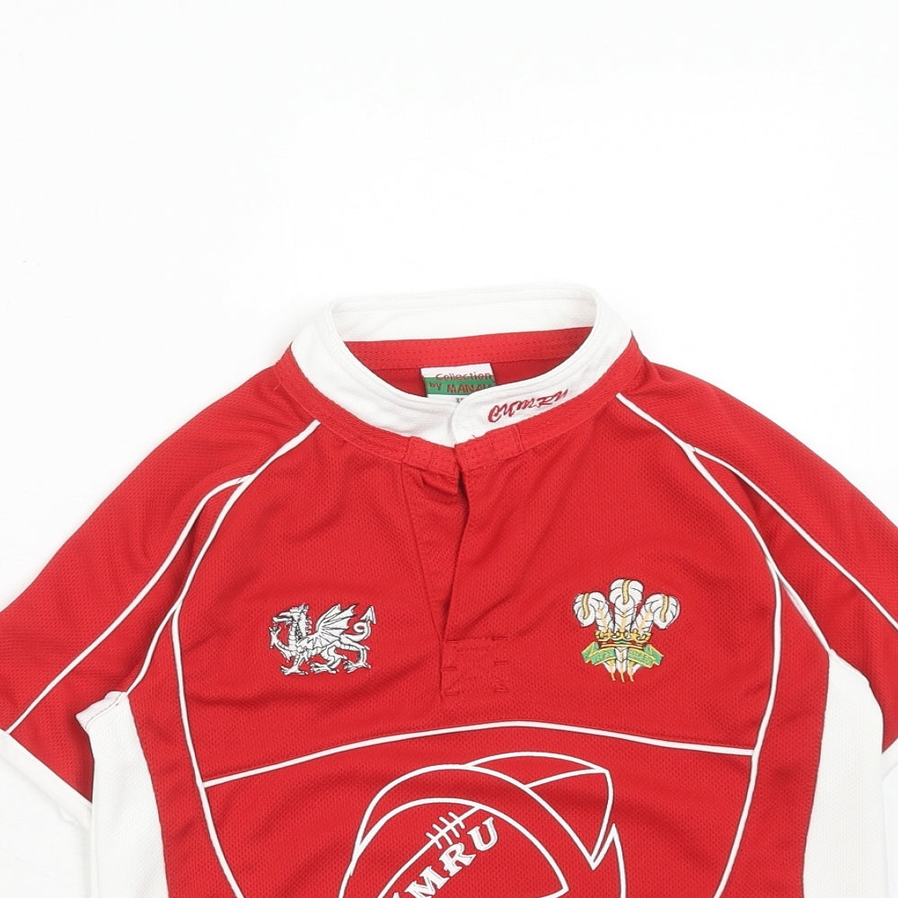 MANAV Boys Red Polyester Basic T-Shirt Size 3-4 Years Round Neck Pullover - Wales Rugby