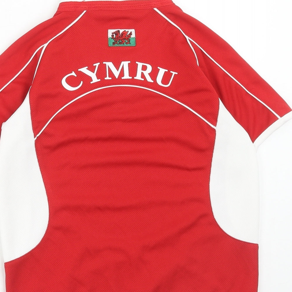 MANAV Boys Red Polyester Basic T-Shirt Size 3-4 Years Round Neck Pullover - Wales Rugby