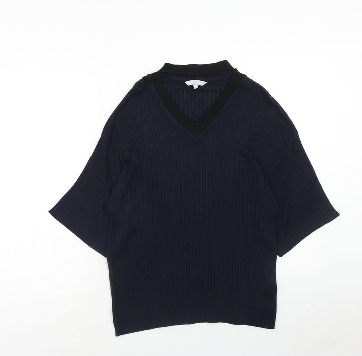 Red Herring Womens Blue V-Neck Viscose Pullover Jumper Size 8