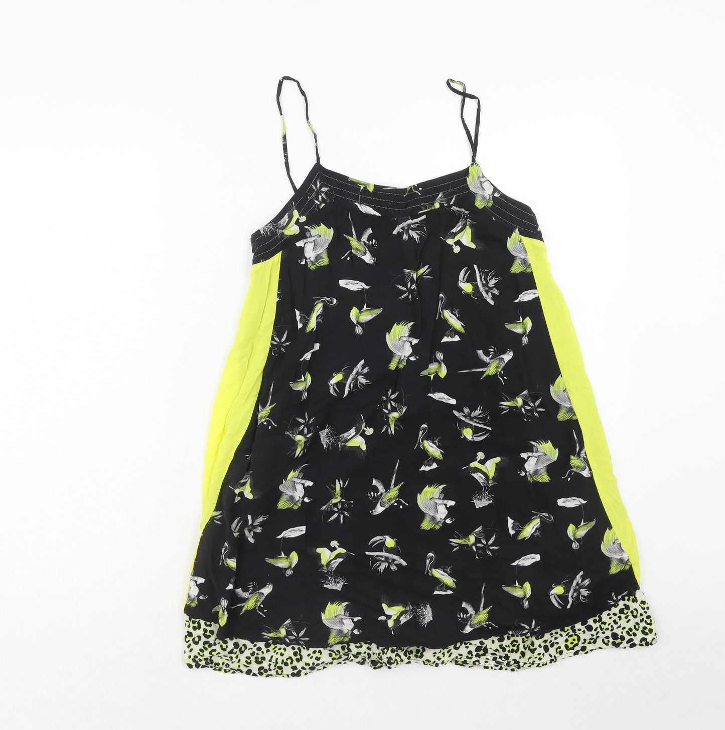 Zara Womens Green Geometric Polyester Basic Tank Size M V-Neck - Birds Print