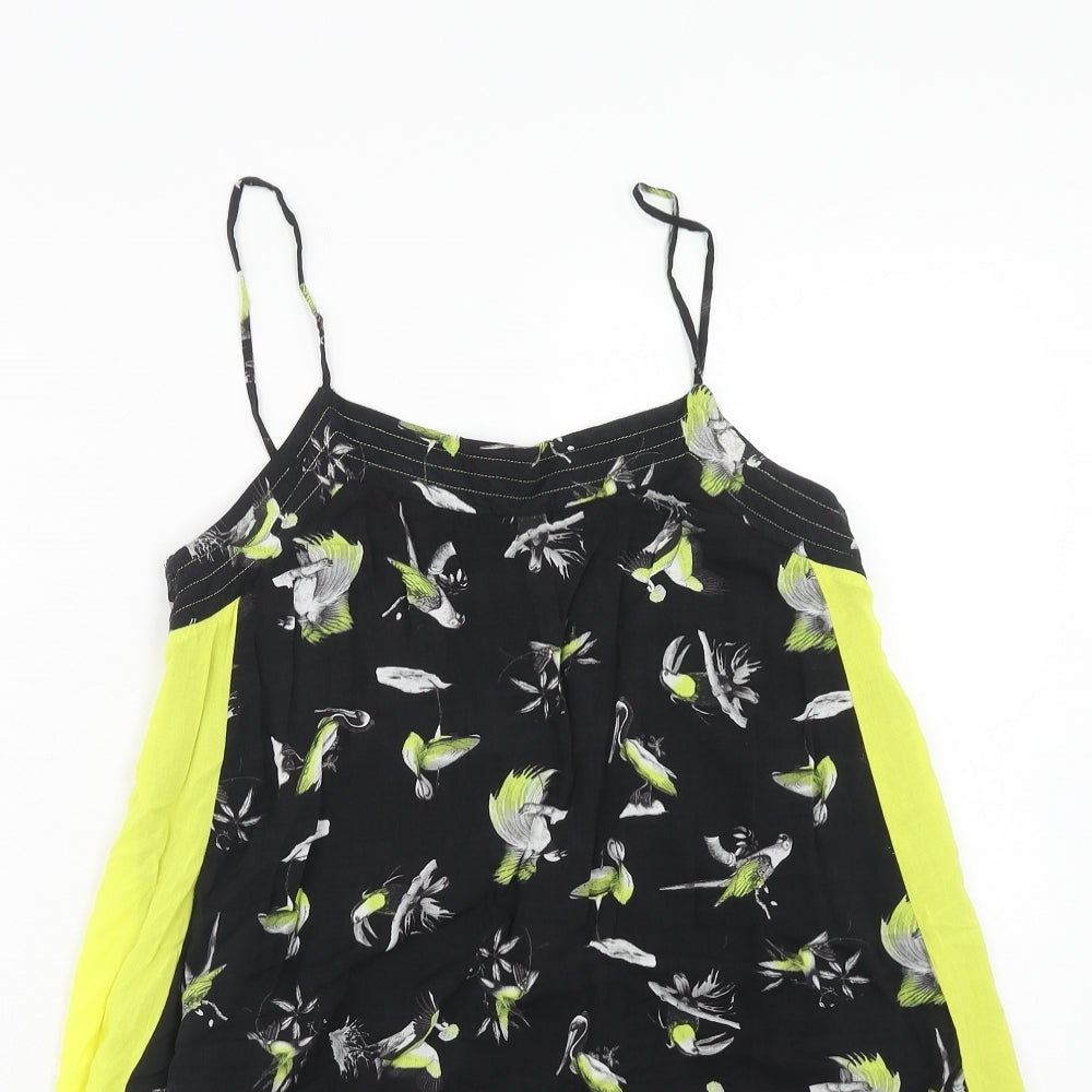 Zara Womens Green Geometric Polyester Basic Tank Size M V-Neck - Birds Print