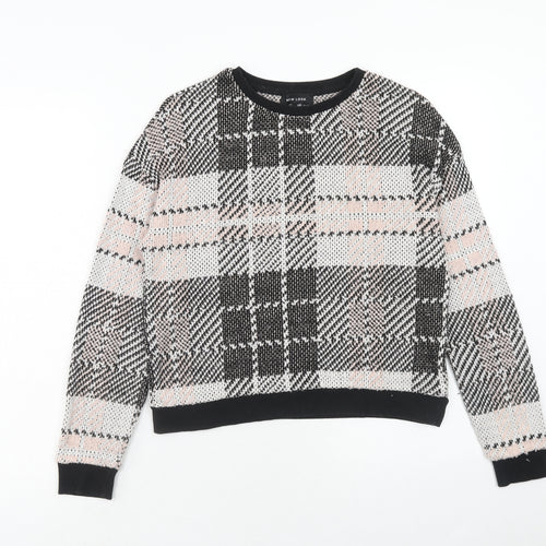 New Look Womens Pink Round Neck Plaid Acrylic Pullover Jumper Size S