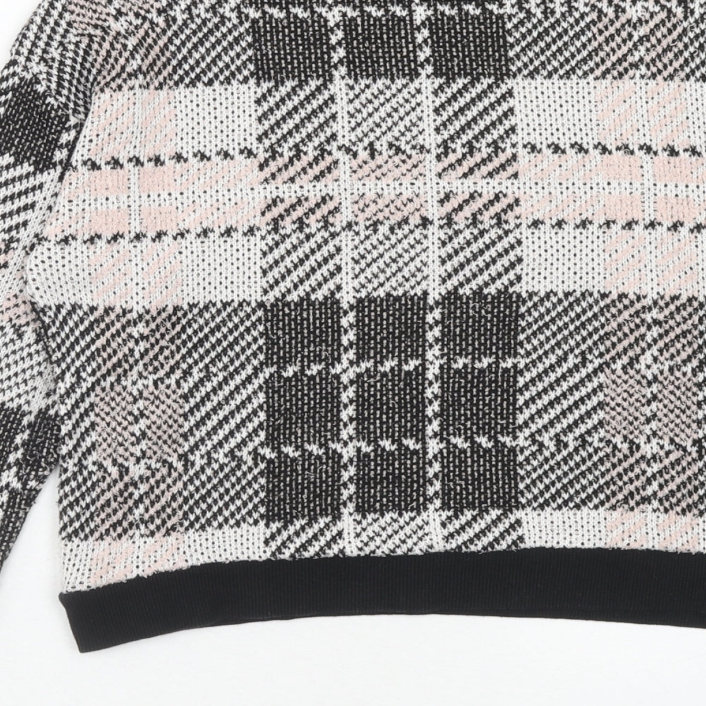 New Look Womens Pink Round Neck Plaid Acrylic Pullover Jumper Size S