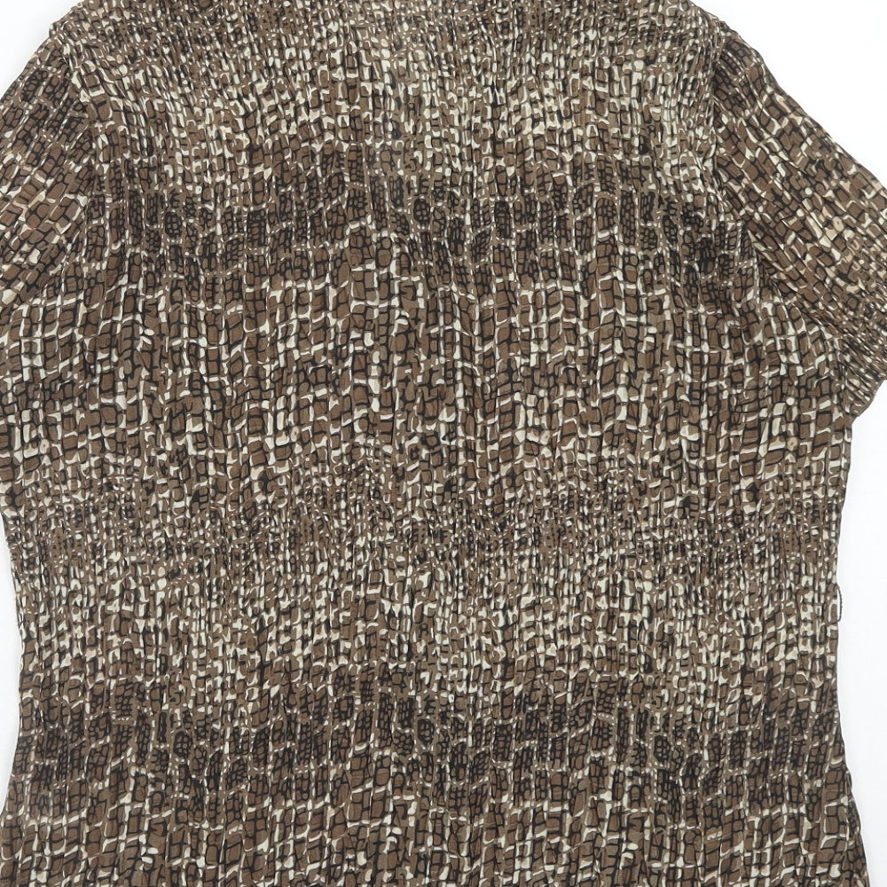 Bonmarché Womens Brown Geometric Polyester Basic Button-Up Size 16 Collared