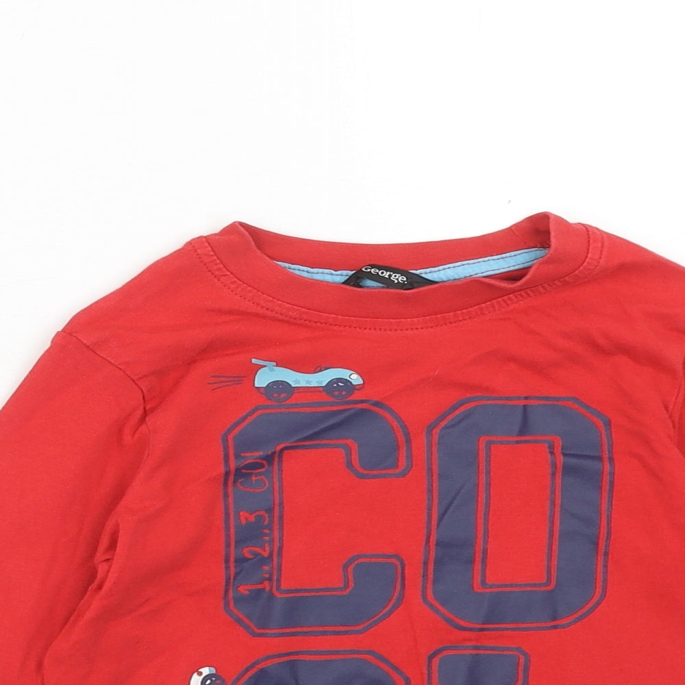 George Boys Red Cotton Basic T-Shirt Size 3-4 Years Round Neck Pullover - Cool