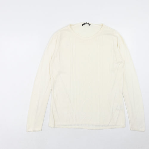 Bonmarché Womens Ivory Round Neck Acrylic Pullover Jumper Size S