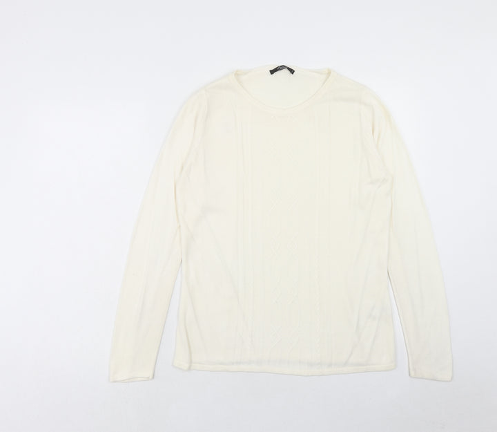 Bonmarché Womens Ivory Round Neck Acrylic Pullover Jumper Size S