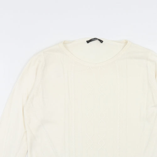 Bonmarché Womens Ivory Round Neck Acrylic Pullover Jumper Size S