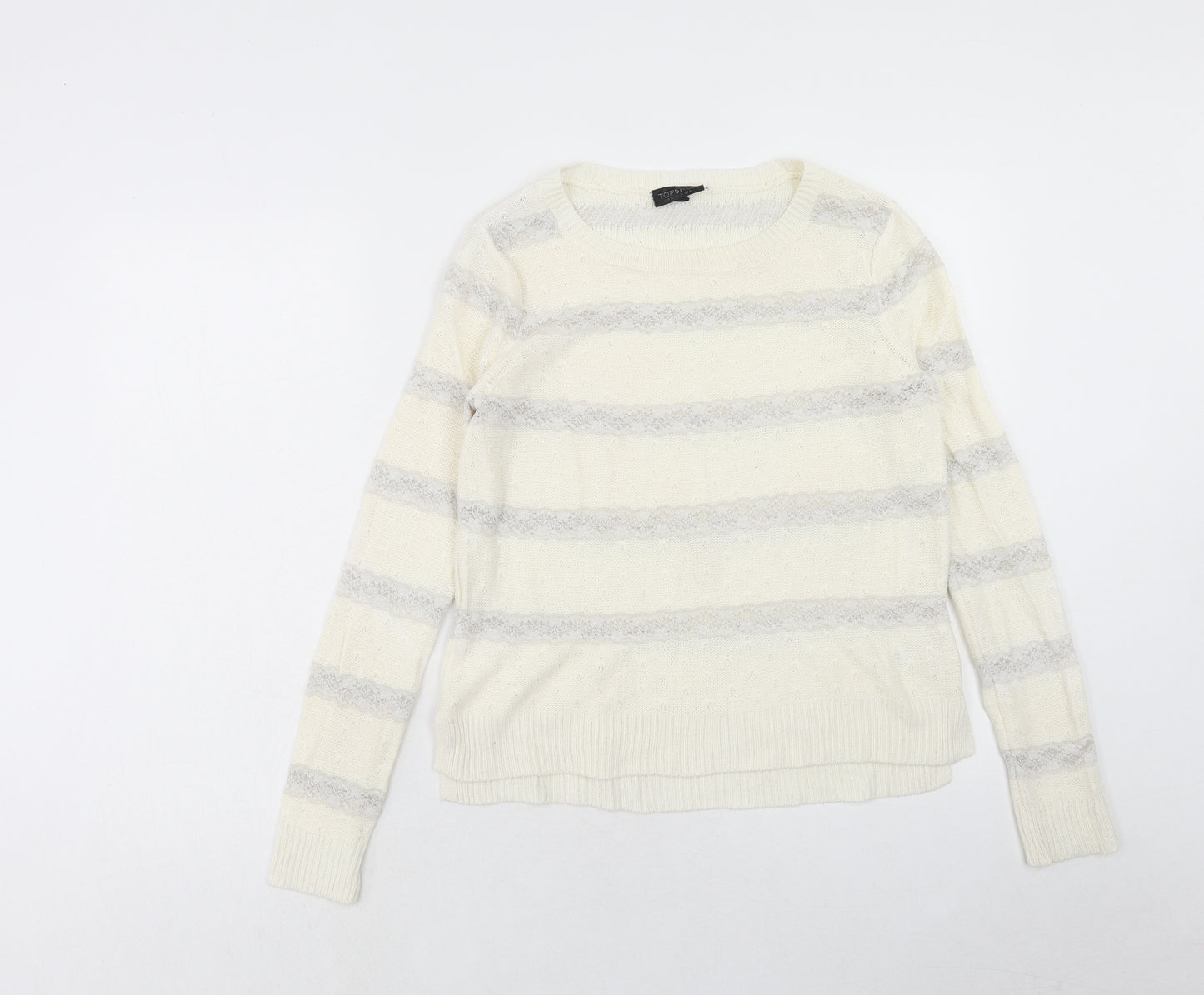 Topshop Womens Ivory Round Neck Striped Acrylic Pullover Jumper Size 6
