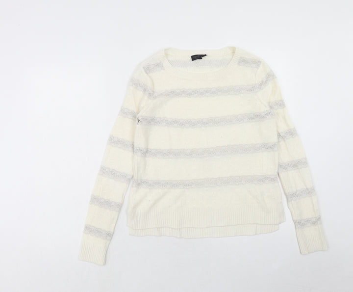 Topshop Womens Ivory Round Neck Striped Acrylic Pullover Jumper Size 6