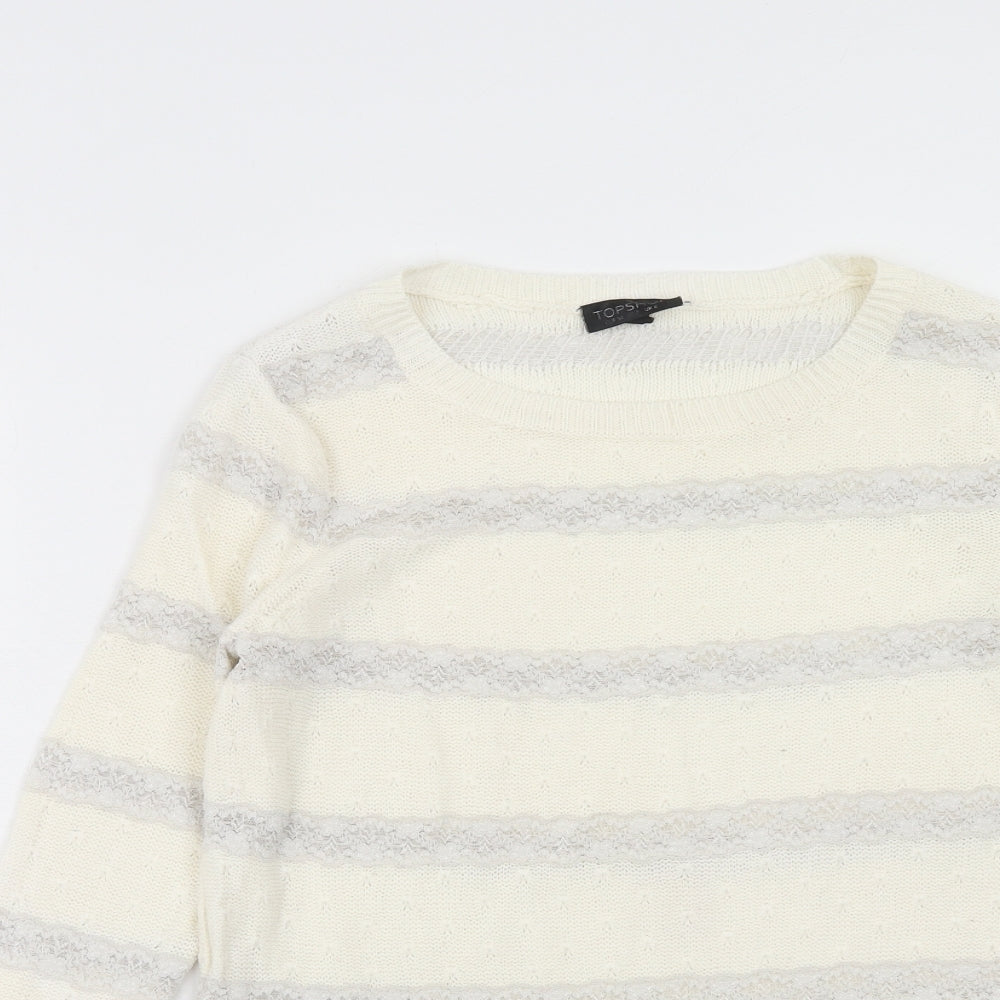 Topshop Womens Ivory Round Neck Striped Acrylic Pullover Jumper Size 6