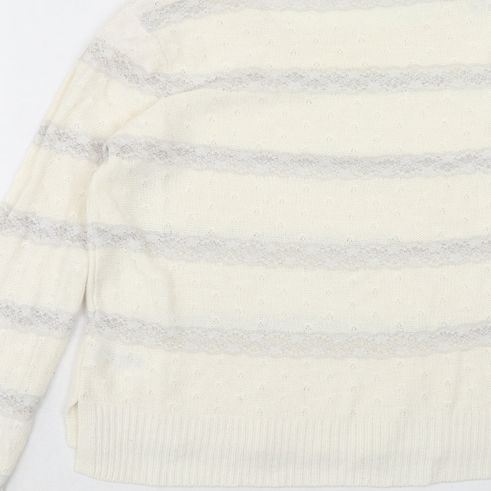 Topshop Womens Ivory Round Neck Striped Acrylic Pullover Jumper Size 6