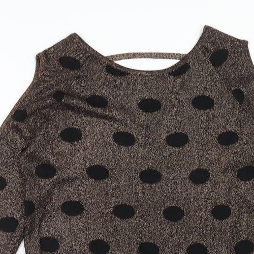 Papaya Womens Brown Round Neck Polka Dot Viscose Pullover Jumper Size 10 - Cold Shoulder