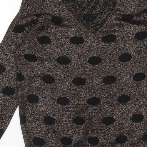 Papaya Womens Brown Round Neck Polka Dot Viscose Pullover Jumper Size 10 - Cold Shoulder