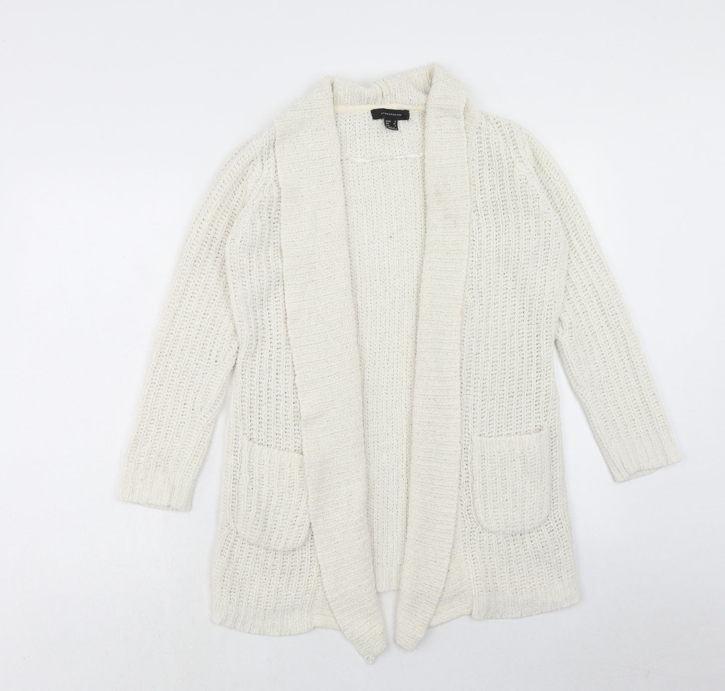 Atmosphere Womens White V-Neck Polyester Cardigan Jumper Size 8