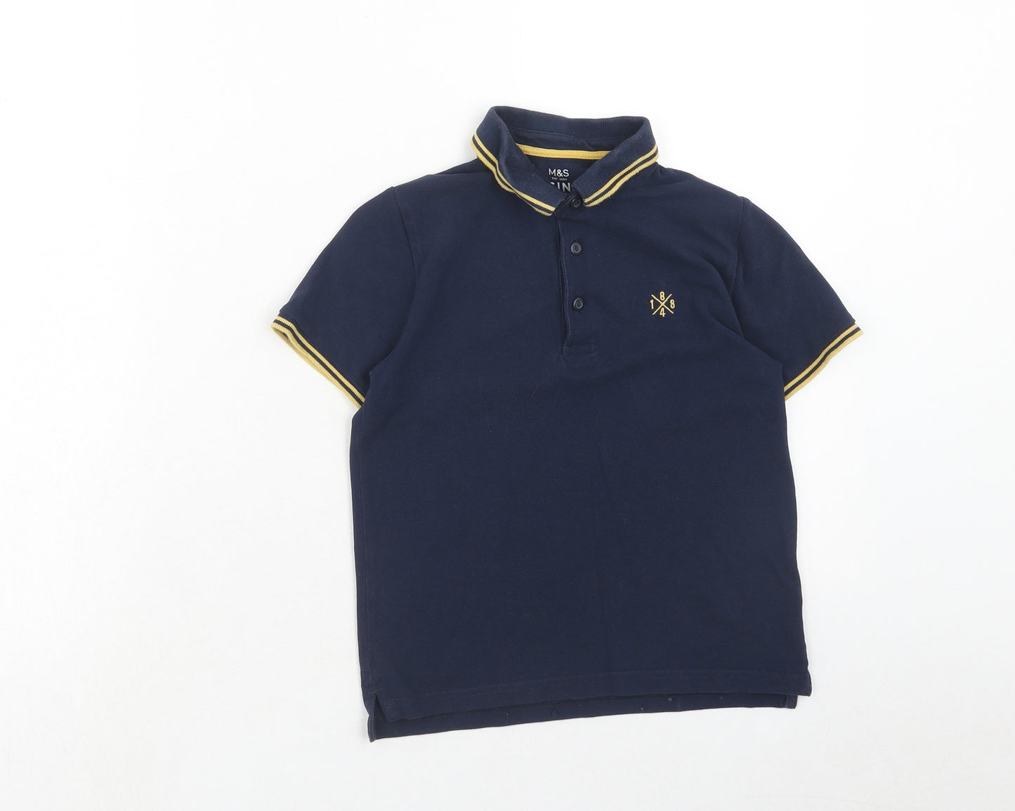 Marks and Spencer Boys Blue Cotton Basic Polo Size 6-7 Years Collared Button