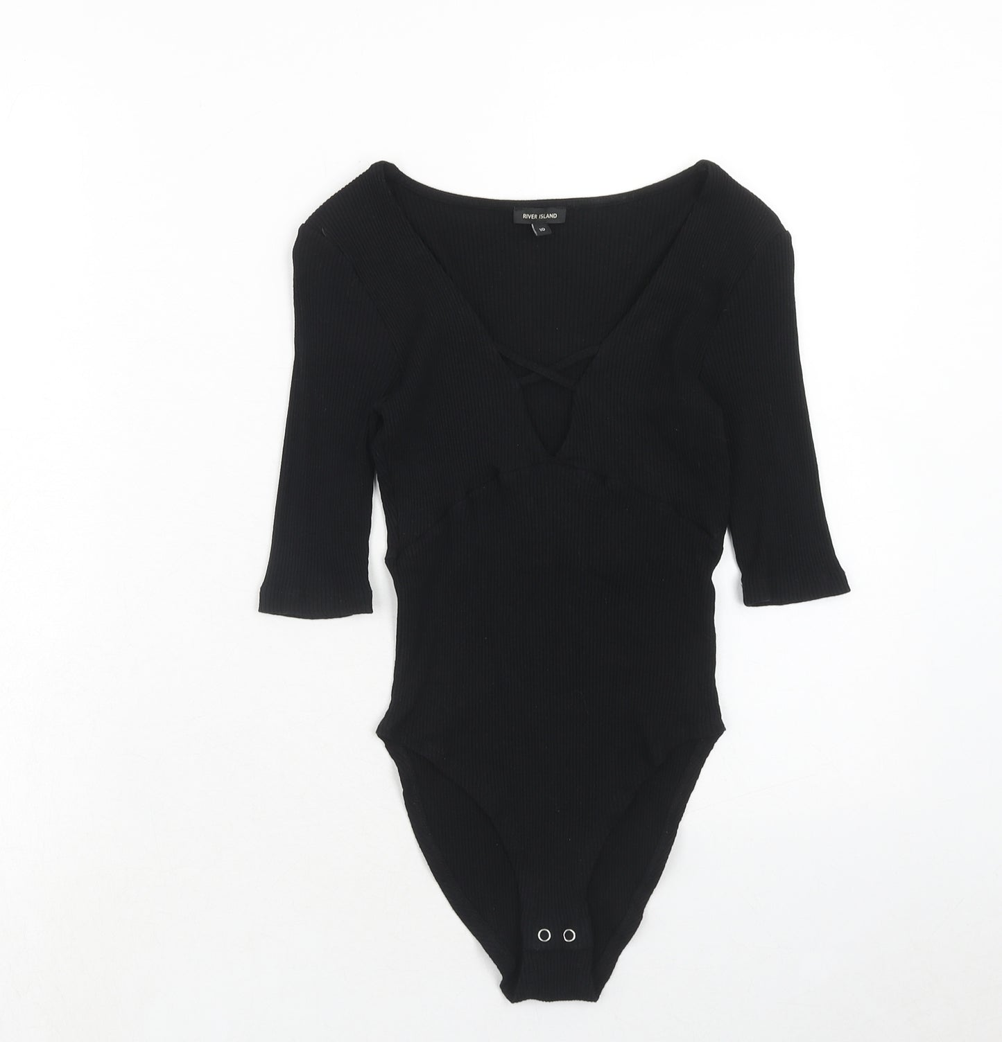 River Island Womens Black Viscose Bodysuit One-Piece Size 10 Snap
