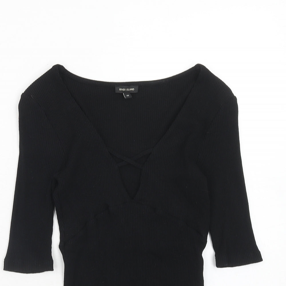 River Island Womens Black Viscose Bodysuit One-Piece Size 10 Snap