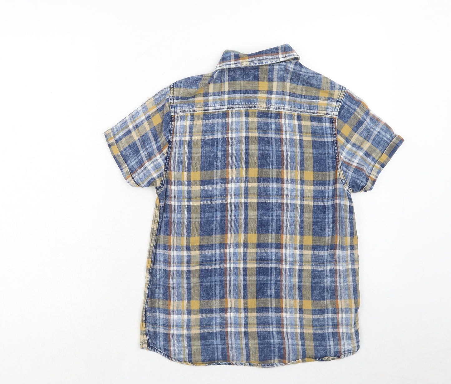 NEXT Boys Blue Plaid Cotton Basic Button-Up Size 11 Years Collared Button