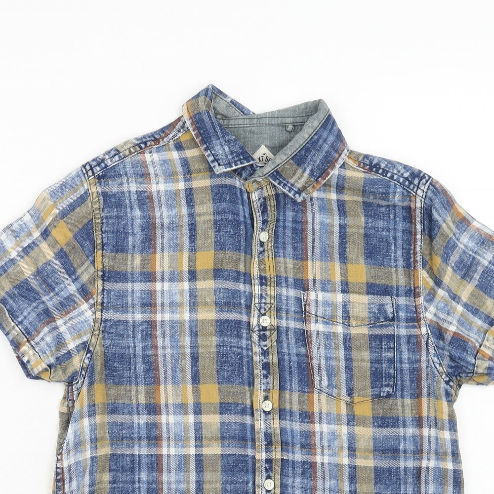 NEXT Boys Blue Plaid Cotton Basic Button-Up Size 11 Years Collared Button